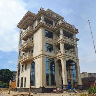 哈尔滨 黄金麻花岗岩石材别墅外墙干挂搭配（雕花栏杆花瓶柱门楼罗马柱）