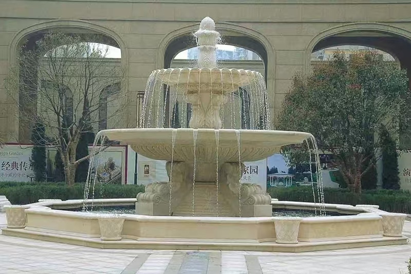 哈尔滨 黄金麻花岗岩异型加工——户外庭院石雕流水喷泉
