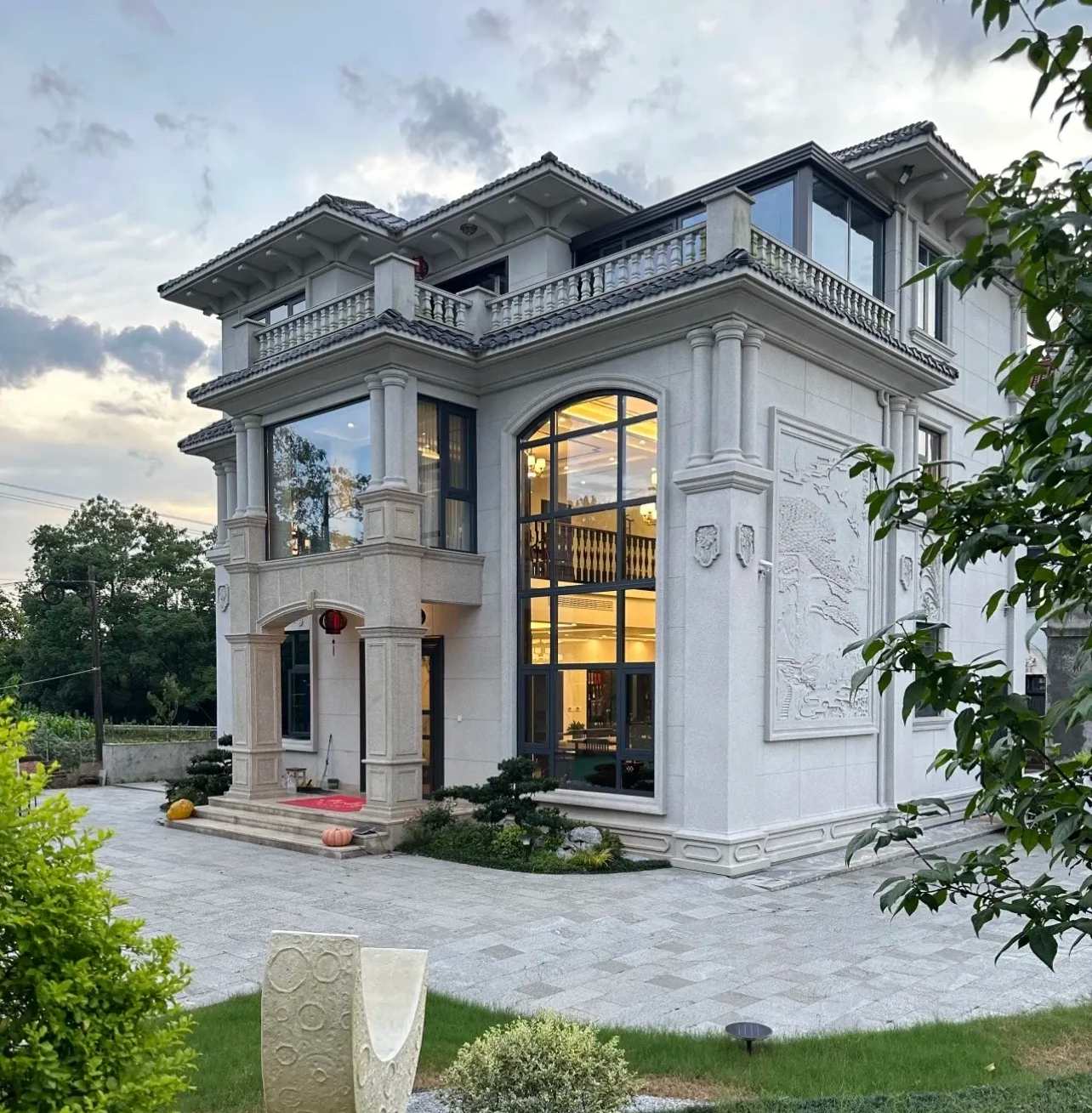 哈尔滨 白麻花岗岩私人别墅干挂石材豪华定制