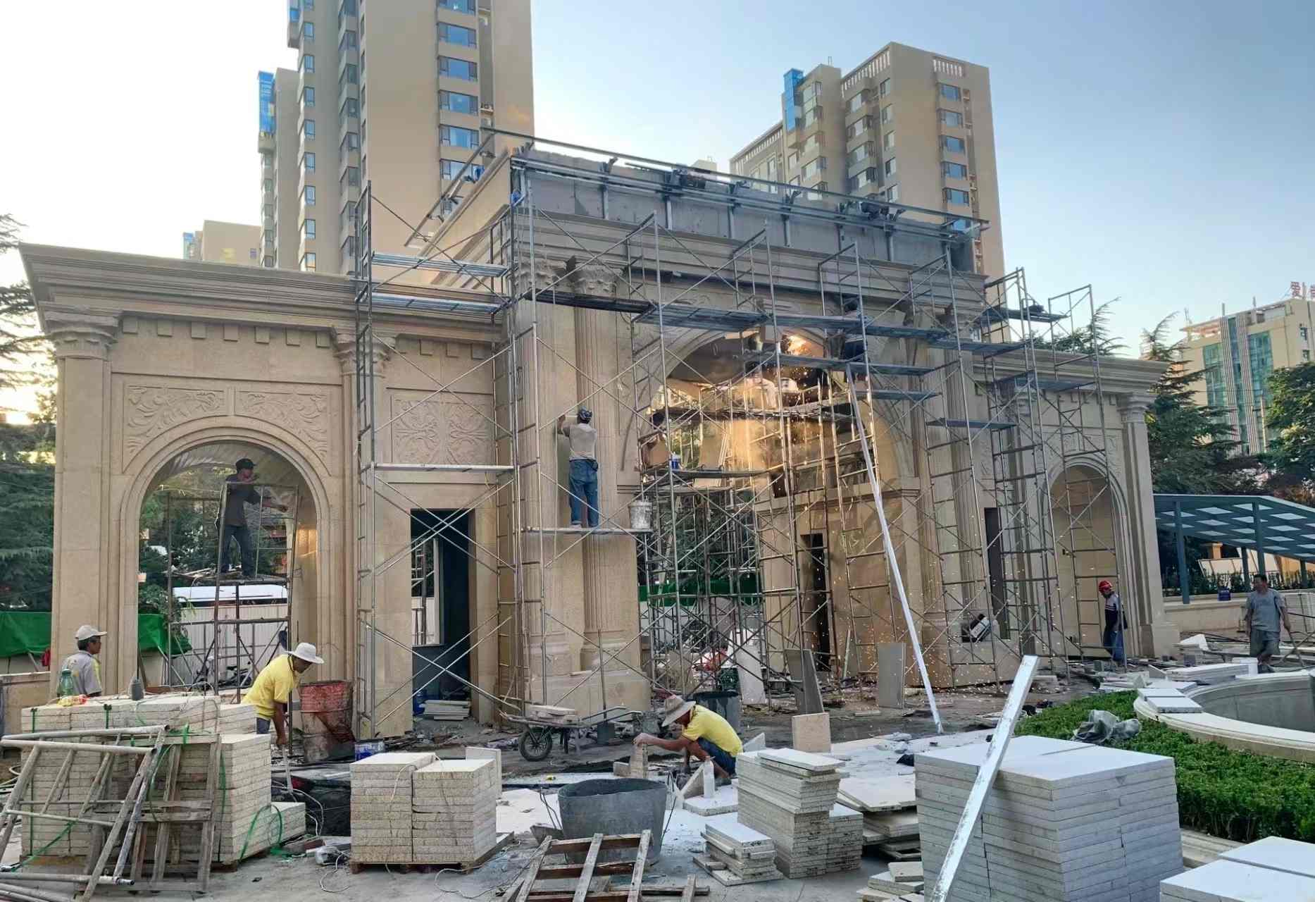 哈尔滨 黄金麻荔枝面花岗岩小区门楼外墙干挂