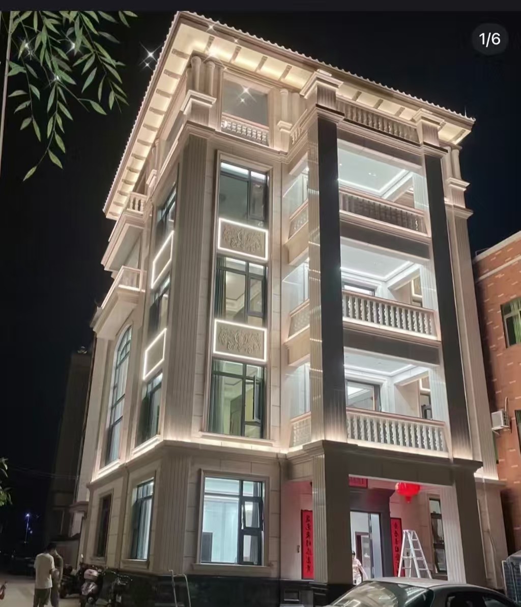 哈尔滨 芝麻白花岗岩别墅外墙夜间效果